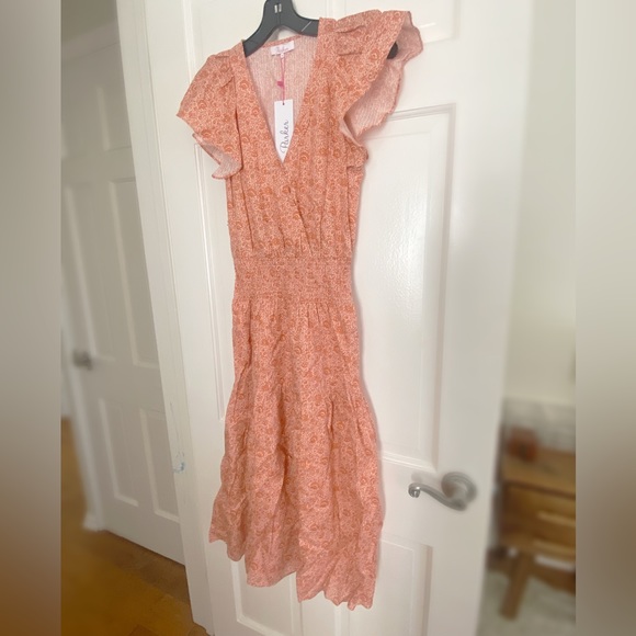 NWT Parker Floral Tangerine and Peach Smocked Tiered V Neck Dress - Picture 3 of 8
